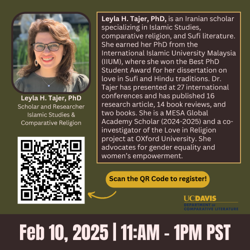A graphic advertising the upcoming Event, with a photo of the speaker, a woman wearing glasses. The text describes the event, which is also written out above this post.