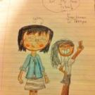 A drawing of two people with text